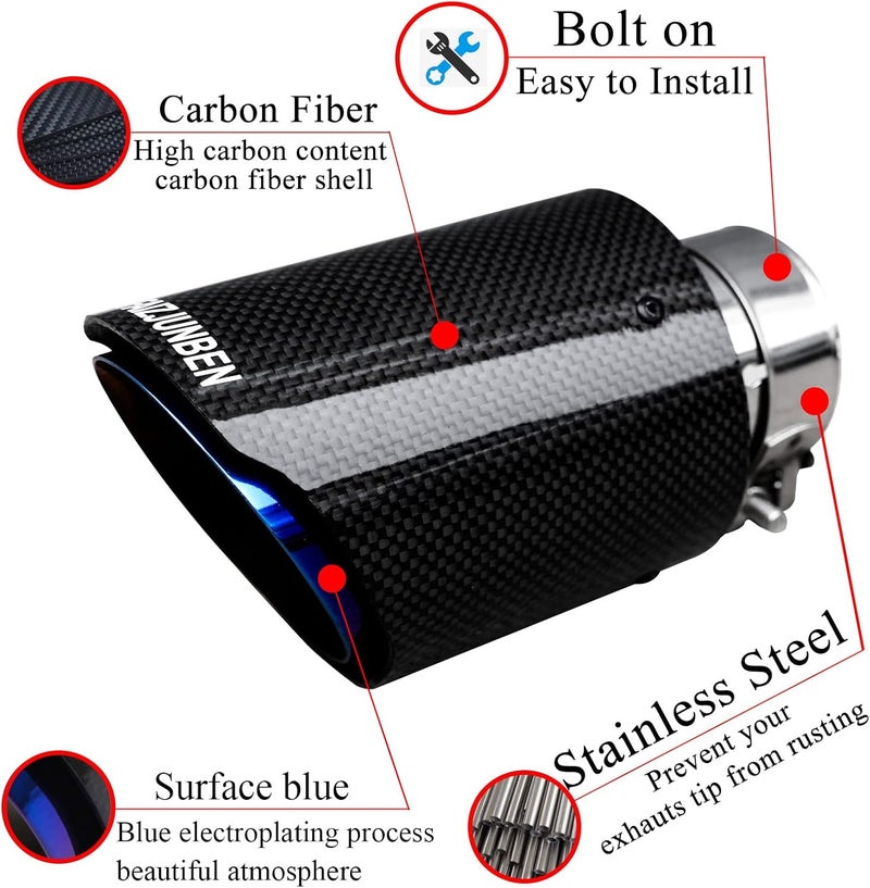 FAIZJUNBEN Roasted Blue Carbon Fiber Car Exhaust Tip 2.1 inch Inlet 3.5 Inch Outlet Exhaust Muffler Tip Carbon Fiber Exhaust Pipe for 2-2.1 Inch Exhaust Pipe - Image 2